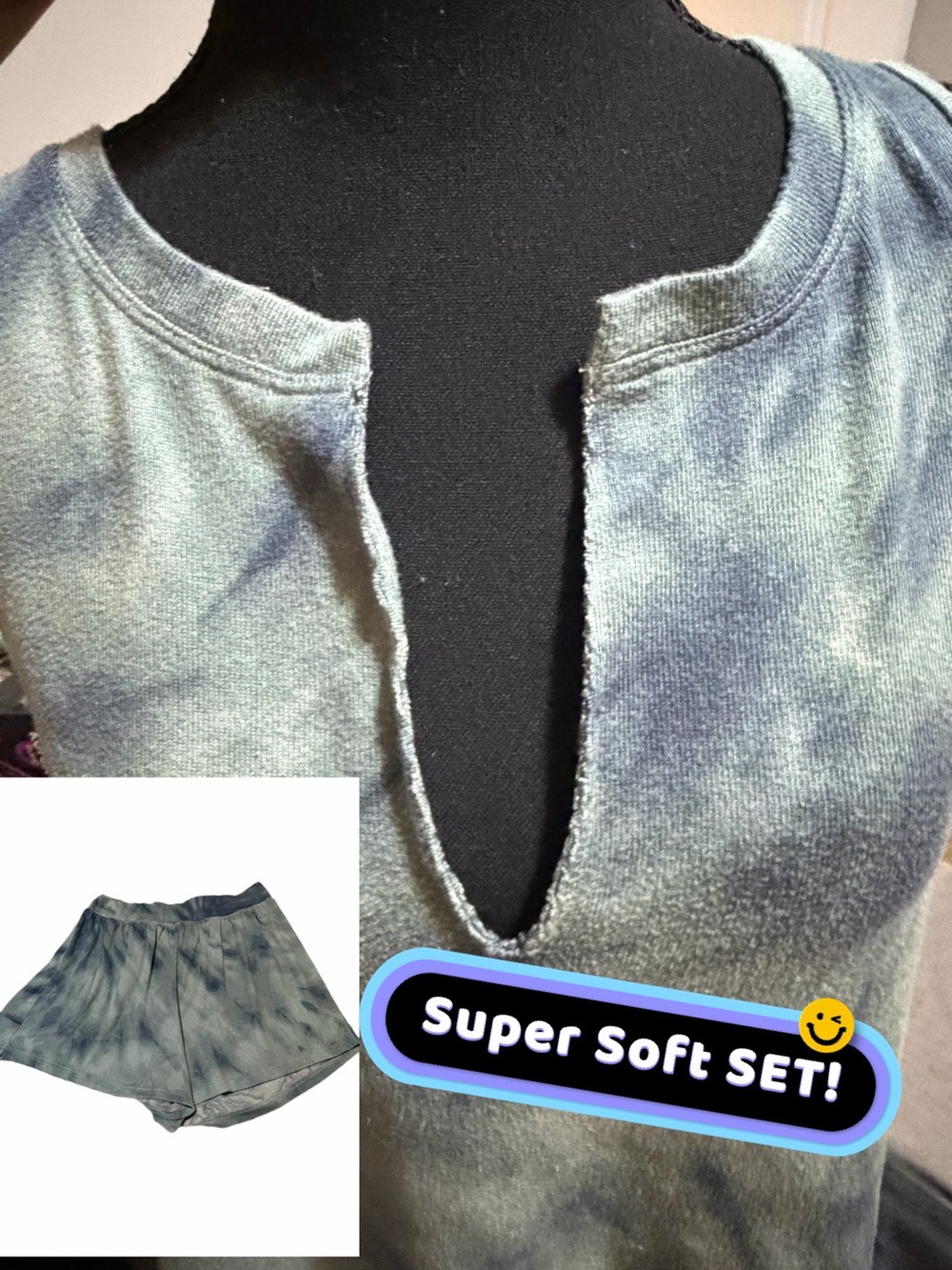 Gilly Hicks Womens blue and green Tye Dye Two Piece Lounge Set sz lg Very Soft💙
